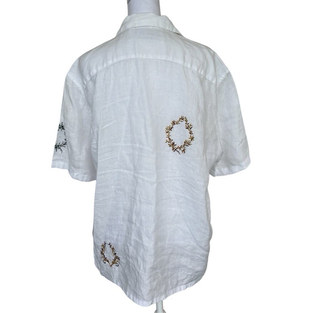 Men’s AllSaints Deck Embroidered White Linen Camp Shirt Relaxed Boxy Fit Sz S - Picture 5 of 11
